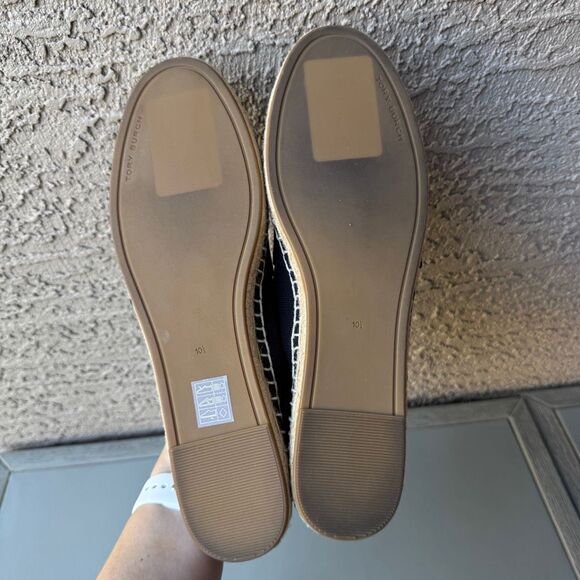 Tory Burch Canvas Black Ivory Color Block Flat Espadrille Size 10.5 Cap Toe - Picture 8 of 14